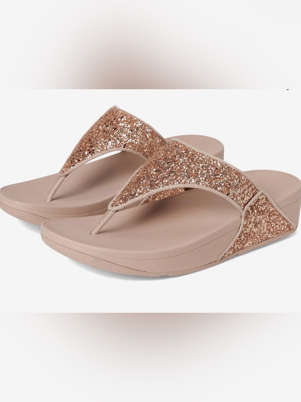 NWT FitFlop Shimma Wedge Glitter Sandal Rose Gold size 10